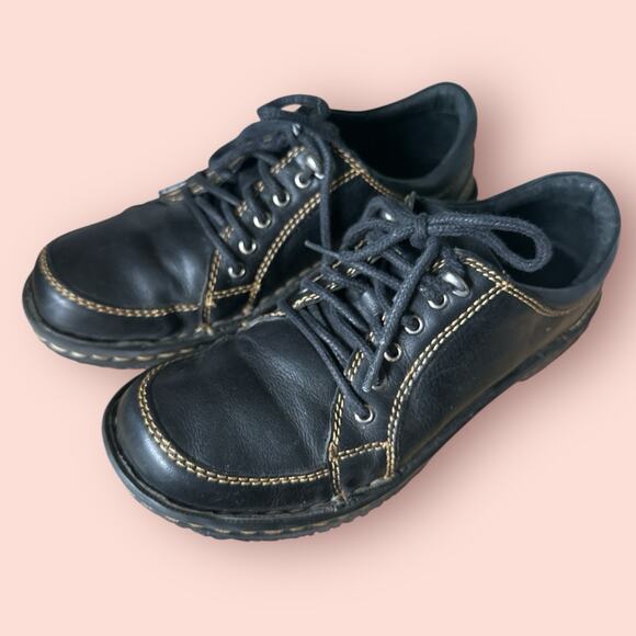 Vtg Womens Oxford Shoes Sz 7 Chunky Y2K Black 90s Lace Up Grunge Goth - Picture 1 of 7